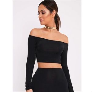 AliviaBlack Disco Slinky Bardot Longsleeve CropTop